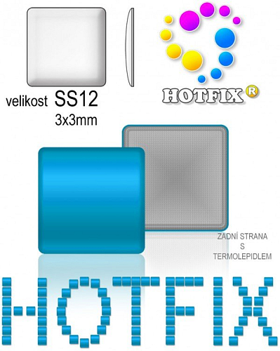 Kovové NAILHEAD HOTFIX nažehlovací polotovary. SQUARE Velikost SS12 (3,00-3,20mm) Tl.0,6mm. Barva 029 MODRÁ (lesklá ocelová). Balení 70Ks.