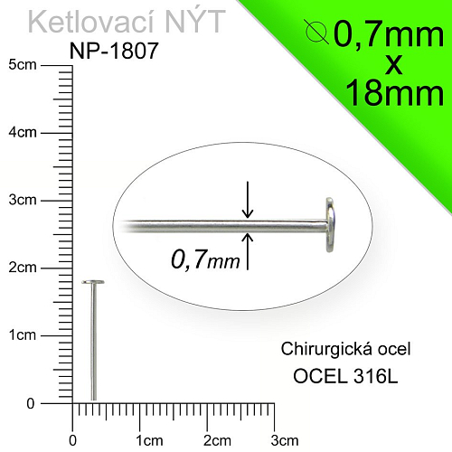 Ketlovací NÝT CHIRURGICKÁ OCEL ozn.-NP 1807 velikost 0,7x18mm