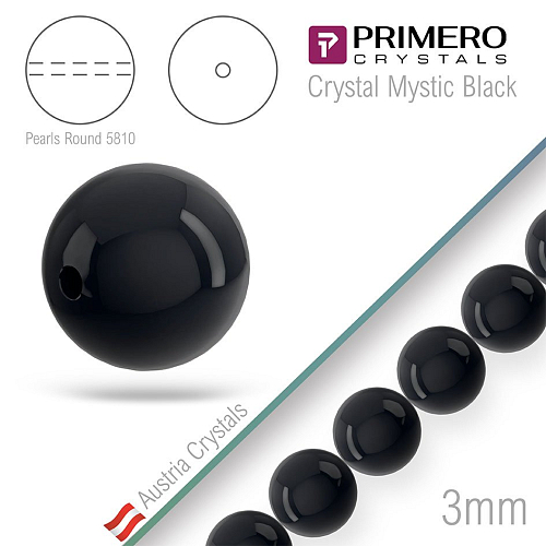 Korálky PRIMERO Crystals 5810. Barva Crystal Mystic Black. Velikost 3mm balení-50Ks.