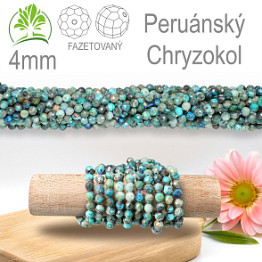 Korálky z minerálů Peruánský Chryzokol Fazetovaný přírodní polodrahokam. Velikost pr.4mm. Balení 95Ks.