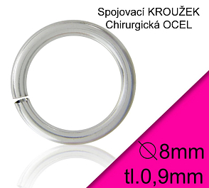 KROUŽEK spojovací-CHIRURGICKÁ OCEL 316L. Velikost venkovní pr.8,0mm tl.0,9mm.