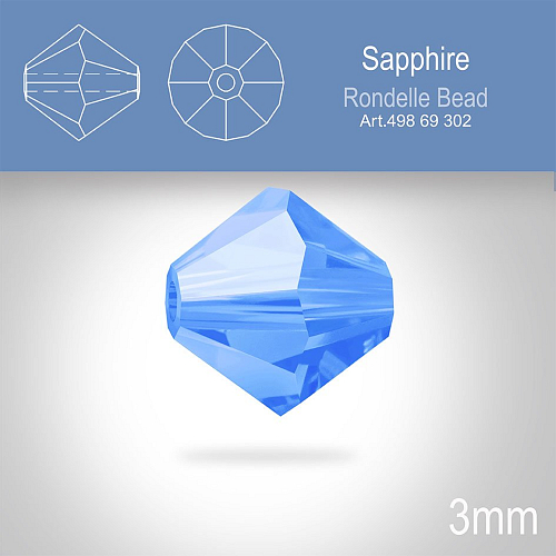 PRECIOSA Bicone (sluníčko) velikost 3mm. Barva SAPPHIRE. Balení 40ks