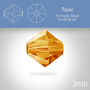 PRECIOSA Bicone (sluníčko) velikost 3mm. Barva TOPAZ. Balení 40ks