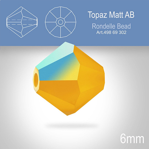PRECIOSA Bicone MC BEAD (sluníčko) velikost 6mm. Barva TOPAZ Aurore Boreale Matt. Balení 21ks .