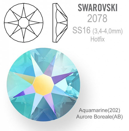 SWAROVSKI xirius rose HOTFIX 2078 velikost SS16 barva Aquamarine Aurore Boreale 