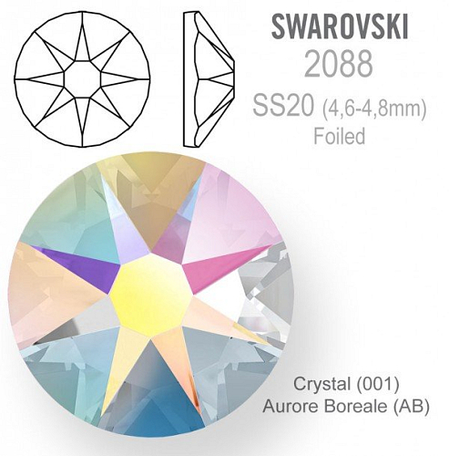 SWAROVSKI 2088 XIRIUS FOILED velikost SS20 barva Crystal Aurore Boreale 