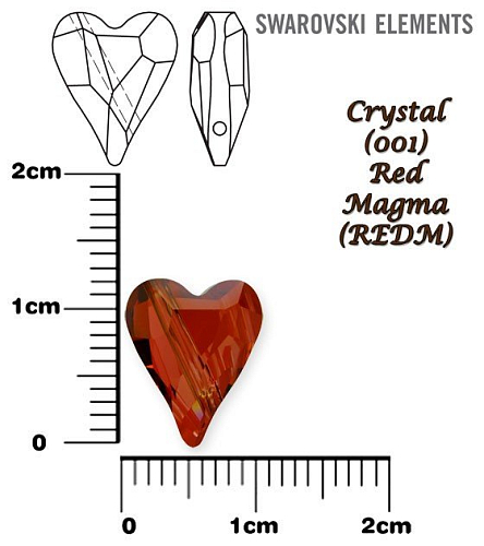 SWAROVSKI KORÁLKY 5743 Heart Bead barva CRYSTAL RED MAGMA velikost 12mm.