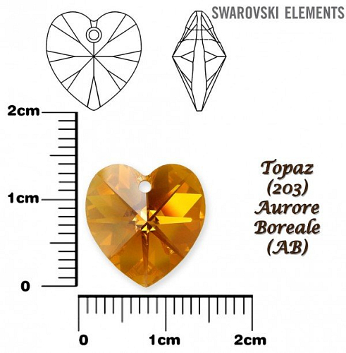 SWAROVSKI Heart Pendant barva TOPAZ  AURORE BOREALE velikost 14,4x14mm.