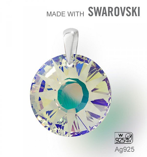 Přívěsek Made with Swarovski 6724 Crystal (001) Aurore Boreale (AB) 19mm+šlupna Ag925