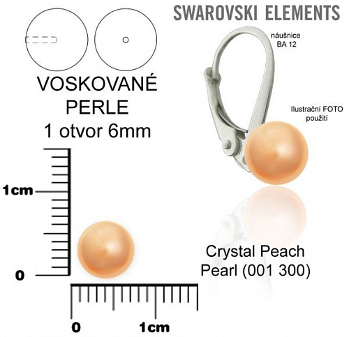 SWAROVSKI 5818 Voskované Perle 1otvor barva CRYSTAL PEACH PEARL velikost 6mm.
