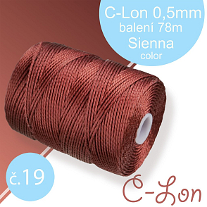Nylonová nit C-Lon pevná korálková nit. Barva 19 Sienna. Síla nitě 0,5mm. Balení 78m na cívce.
