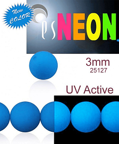 Korálky NEON (UV Active) velikost 3mm barva 25127 MODRÁ. Balení 41Ks.