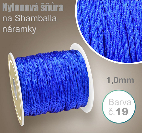 Nylonová šňůra COPÁNKOVÁ na Shamballa náramky průměr nitě 1,0mm. Barva č.19 Modrá