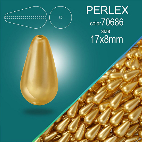 Voskované korálky PERLEX tvar Kapka velikost 17x8mm balení 10ks. Color 70686 Zlatá