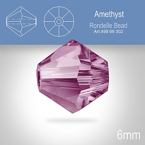 PRECIOSA Bicone MC BEAD (sluníčko) velikost 6mm. Barva AMETHYST. Balení 18ks .
