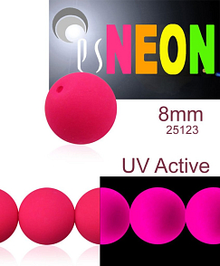 Korálky NEON (UV Active) velikost 8mm barva 25123 růžová. Balení 15Ks.