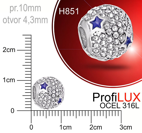 Korálek zdobený CHIRURGICKÁ OCEL ozn.-H851. Velikost pr.10mm otvor 4,3mm.