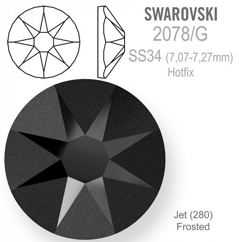 SWAROVSKI xirius rose HOTFIX 2078/G velikost SS34 barva Jet FROSTED