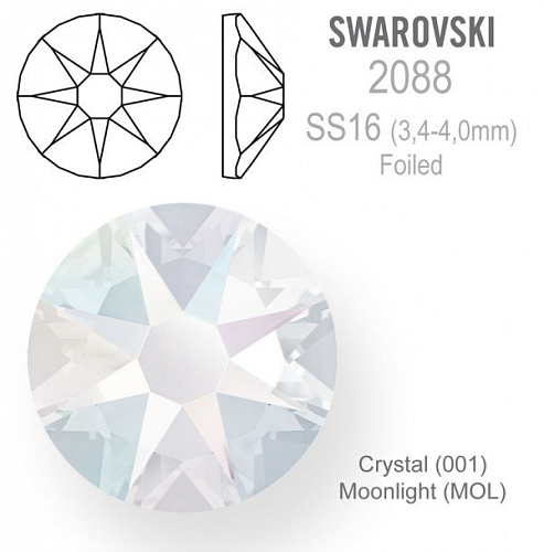 SWAROVSKI 2088 XIRIUS FOILED velikost SS16 barva Crystal Moonlight