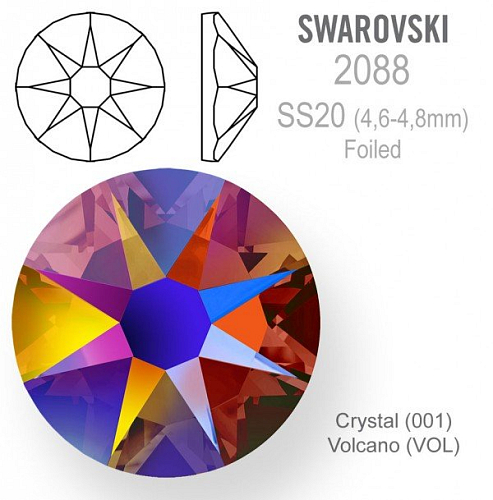 SWAROVSKI XIRIUS FOILED 2088 velikost SS20 barva Crystal Volcano 
