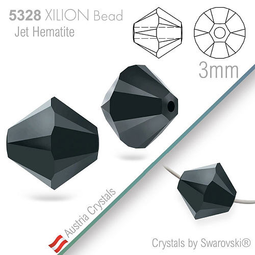 SWAROVSKI  XILION Bead  5328 barva Jet Hematite velikost 3mm. Balení 25Ks