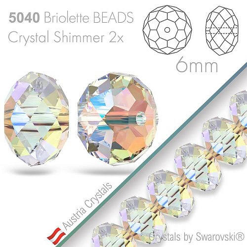 SWAROVSKI Briolette Beads 5040. Barva Crystal Shimmer 2X. Velikost 6mm