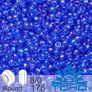 Korálky TOHO tvar ROUND (kulaté). Velikost 8/0. Barva č. 178-Trans-Rainbow Sapphire . Balení 10g.