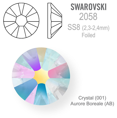 SWAROVSKI  FOILED velikost SS8 barva CRYSTAL AURORE BOREALE