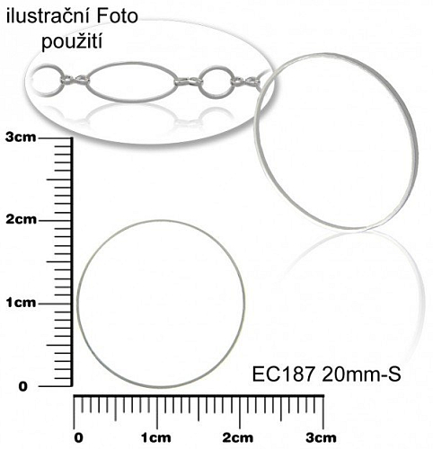 Komponent tvar KRUH ozn-EC187 -S vel.20mm tl.1mm. Barva postříbřeno. Balení 8ks.