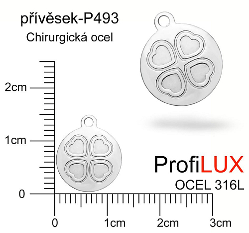 Přívěsek Chirurgická Ocel ozn-P493 medailon 4x SRDCE velikost 13x15mm tl.1.2mm. Řada přívěsků ProfiLUX. 