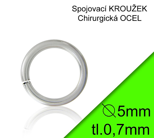 KROUŽEK spojovací-CHIRURGICKÁ OCEL 316L. Velikost venkovní pr.5,0mm tl.0,7mm.