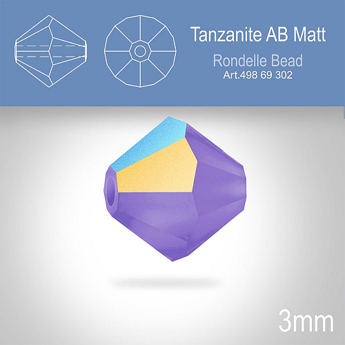 PRECIOSA Bicone (sluníčko) velikost 3mm. Barva TANZANITE AB MATT. Balení 40ks