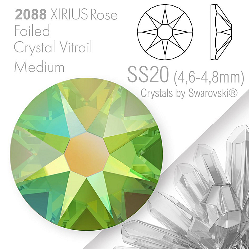 SWAROVSKI  XIRIUS Rose 2088 Foiled. Barva Crystal Vitrail Medium velikost SS20 (4,6-4,8mm). Balení 15Ks.