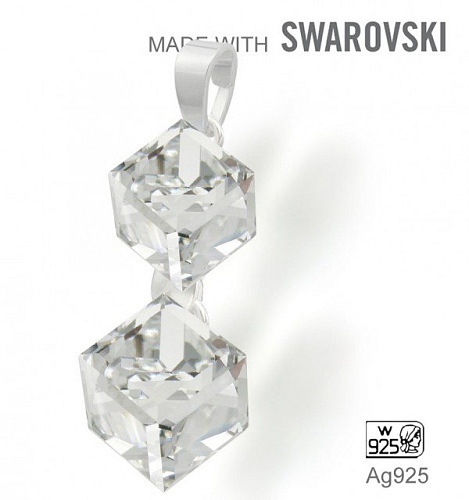 Přívěsek Made with Swarovski 4841 Crystal (001)  6 a 8mm+šlupna Ag925