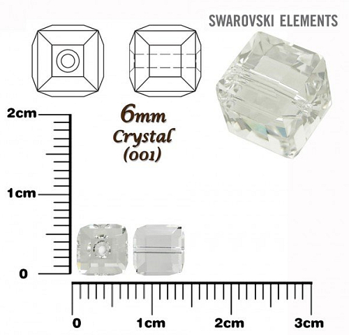SWAROVSKI CUBE Beads 5601 barva CRYSTAL velikost 6mm.