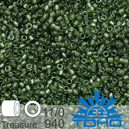 Korálky TOHO tvar TREASURE (válcové). Velikost 11/0. Barva č. 940-Transparent Olivine . Balení 5g.