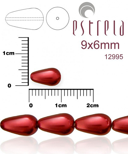 VOSKOVANÉ korále tvar kapka. Velikost 9x6mm. Barva 12995 (vínová). Balení 10ks na návleku. 