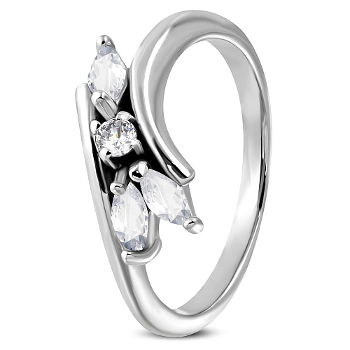 Ocelový prsten ZRC 032 s krystalovými kamínky do tvaru lupínků o velikosti 7
