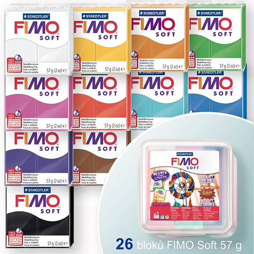 FIMO Soft sada MAXIBOX - výhodné balení 26 barevných bloků FIMO po 57g + praktický BOX