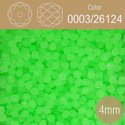 Korálky BROUŠENÉ 4mm. Barva 0003/26124. Zelená neon mat. Balení 120Ks.