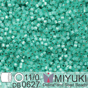 Korálky Miyuki Delica 11/0. Barva Dyed Aqua Green S/L Alabaster  DB0627. Balení 5g.