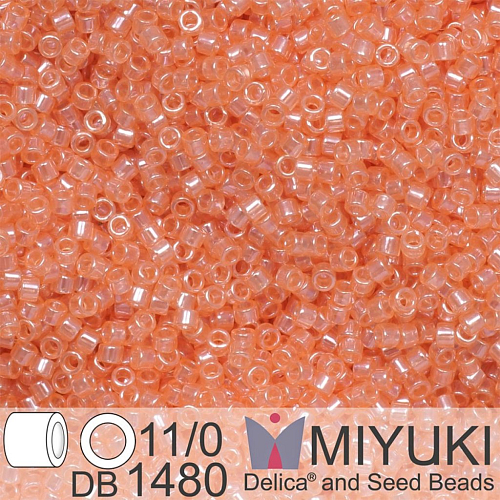 Korálky Miyuki Delica 11/0. Barva Transparent Peach Luster DB1480. Balení 5g.