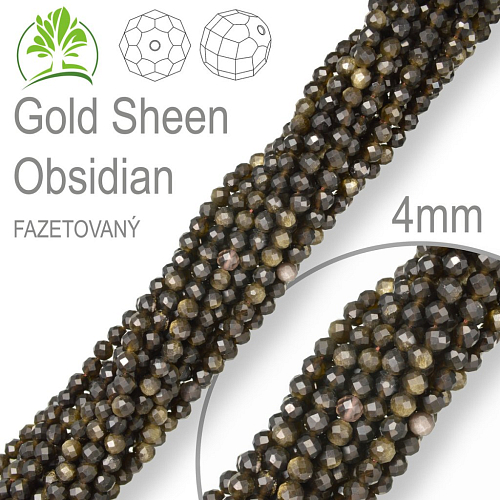 Korálky z minerálů Gold Sheen Obsidian Fazetovaný polodrahokam. Velikost pr.4mm. Balení 90Ks. 