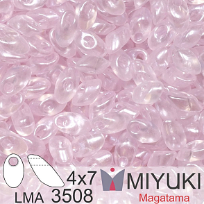 Korálky MIYUKI tvar Long MAGATAMA velikost 4x7mm. Barva LMA-3508 Transparent Pale Rose Luster - Discontinued. Balení 5g.