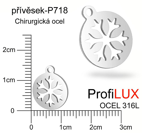 Přívěsek Chirurgická Ocel ozn-P718 medailon s VLOČKOU velikost pr.12mm. Řada přívěsků ProfiLUX