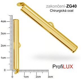 Zakončení na náramky chirurgická ocel. Ozn. ZG40. Velikost otvor 3,5mm délka 40mm. Barva POZLACENO.