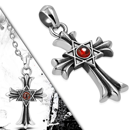 Křížek z chirurgické ocele PCS 583 s rubínovým kamínkem 
