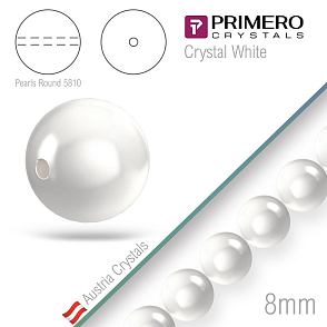 Korálky PRIMERO Crystals 5810. Barva Crystal White. Velikost 8mm