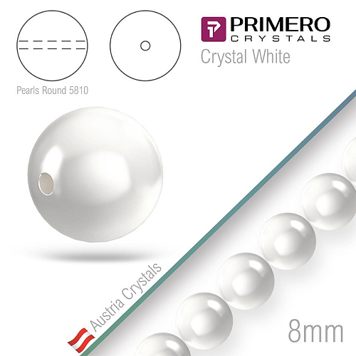 Korálky PRIMERO Crystals 5810. Barva Crystal White. Velikost 8mm