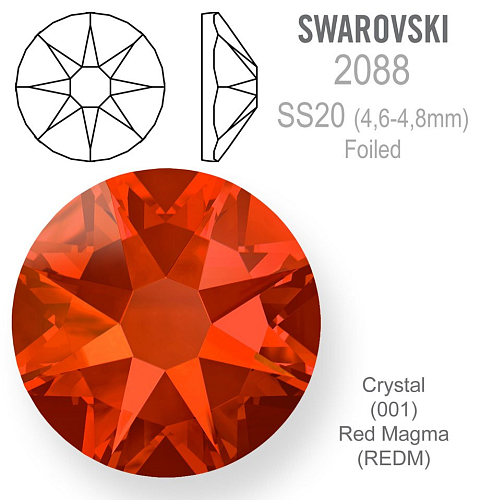 Swarovski 2088 XIRIUS Rose FOILED velikost SS20 barva CRYSTAL RED MAGMA.